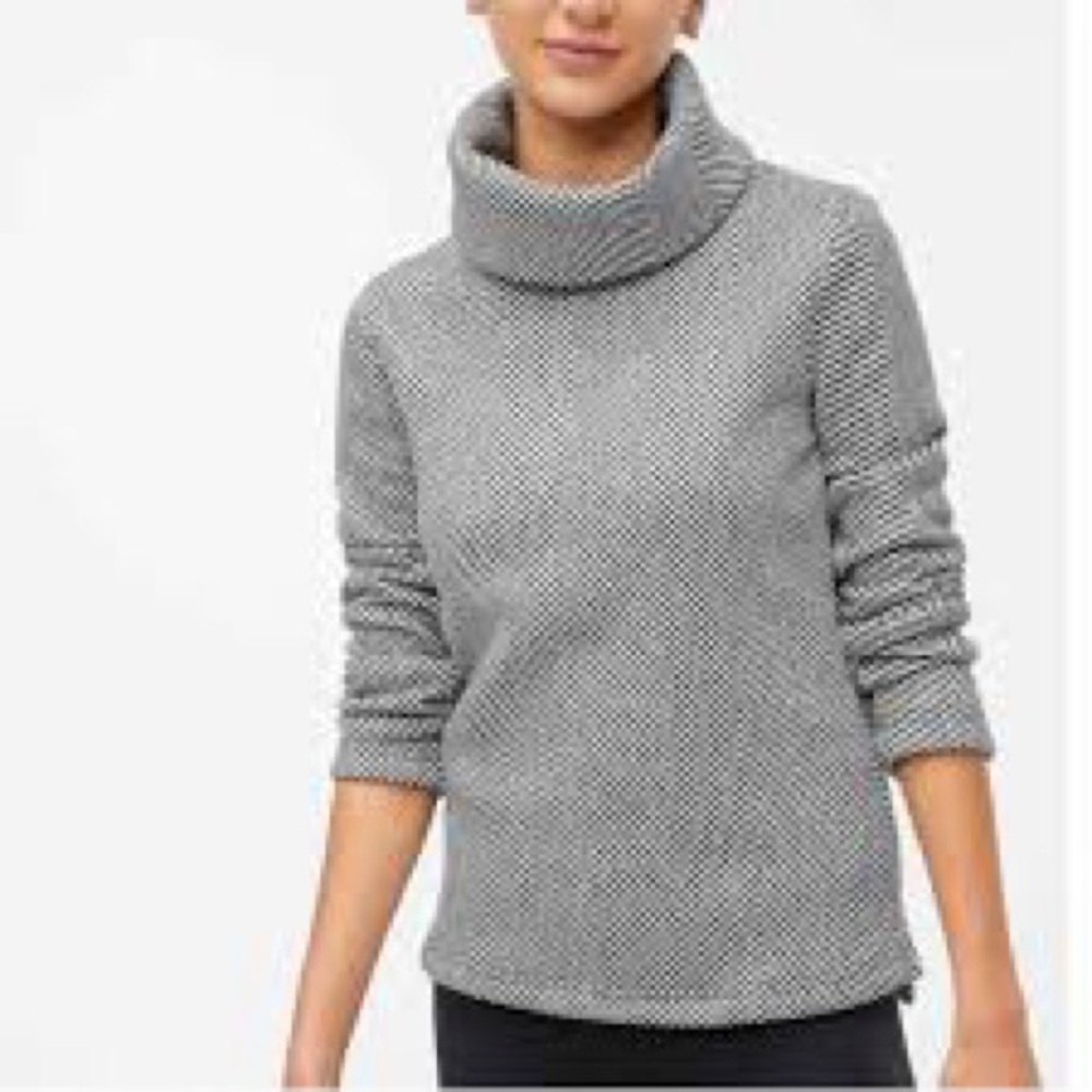 J. Crew Pullover Funnel-neck Black and White Herringbone Sweater - Picture 2 of 3
